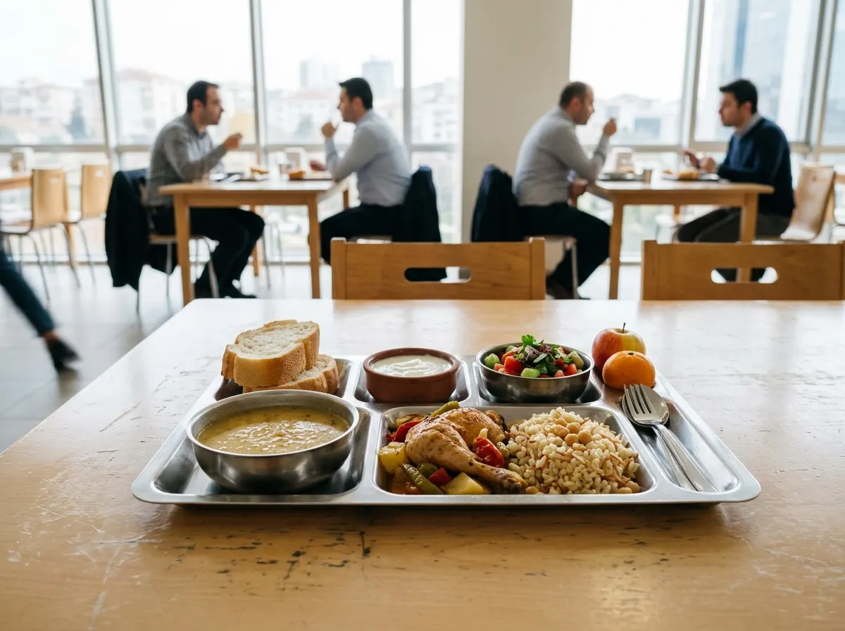 Günlük tabldot menüsü: çorba, ana yemek, pilav ve salata